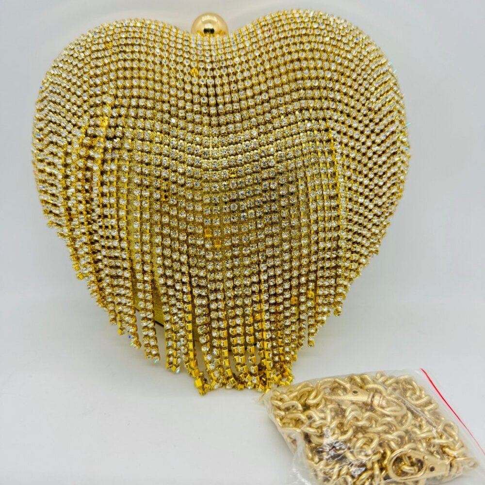 AQUA heart shaped crystal embellished women's clutch minaudiere - GOLD (Used)